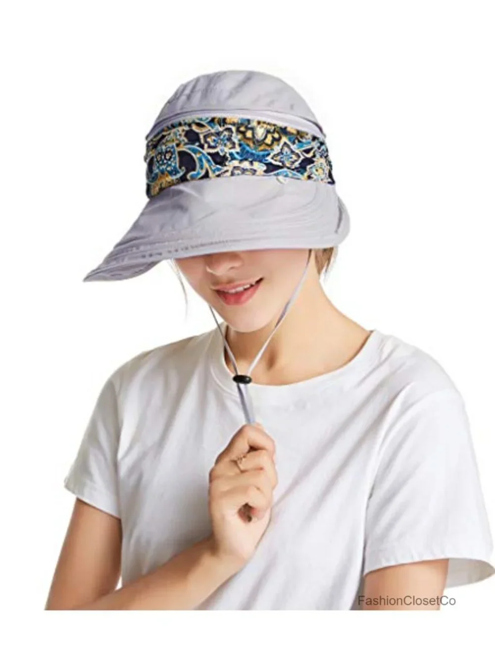 UPF 50+ Sun Hat with Neck Flap, Wide Brim, Ponytail Hole, Adjustable Buckle